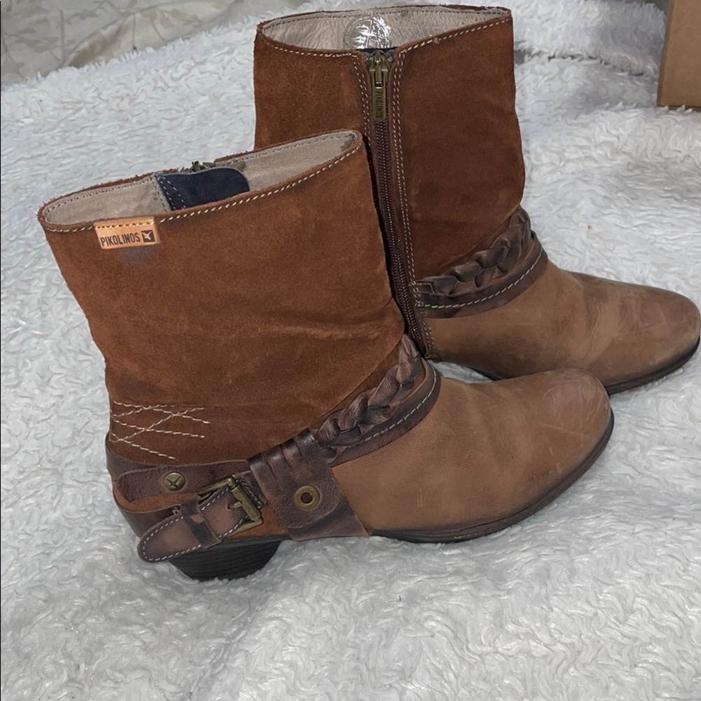 Pikolinos Women’s Brown Mid Calf Ankle Suede Leather Boots Buckles US 8-8.5 (39) - Picture 2 of 13